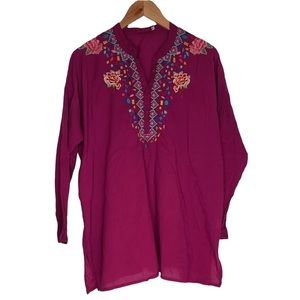 Johnny Was Gemstone Embroidered Tunic Top Blouse Top Boho Magenta Size S…